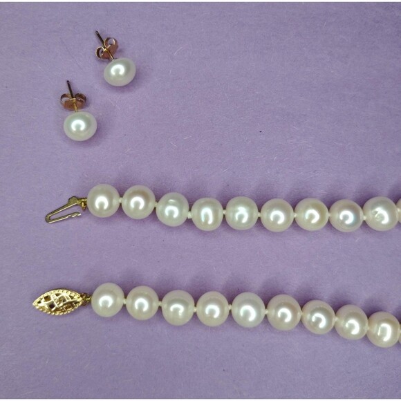 Vintage CP Pearl Necklace Earrings Set 14K Gold Filigree Clasp Bridal Jewelry 2x - Picture 13 of 16